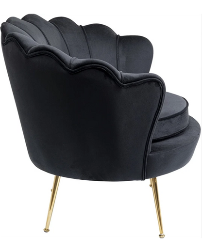 Water Lily Poltrona design nera con gambe in acciaio oro