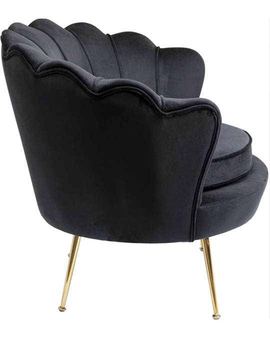 Water Lily Poltrona design nera con gambe in acciaio oro