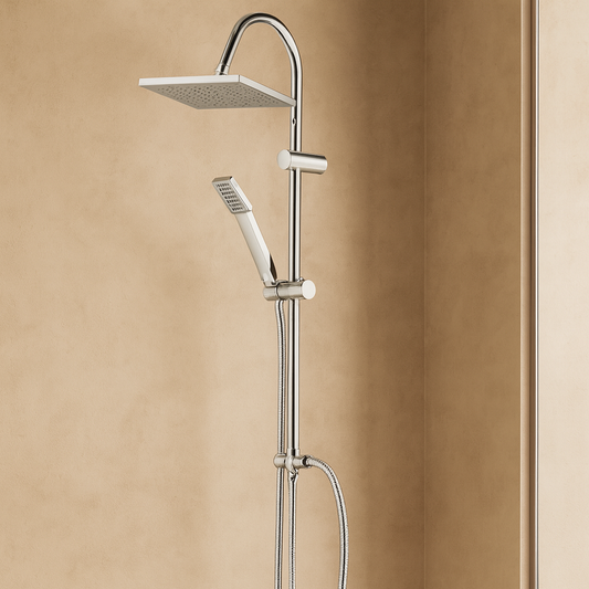 Colonna doccia con soffione 20x20 anticalcare saliscendi regolabile deviatore doccetta 3 jet flessibile 150 cm in acciaio cromo 872002 Platinum