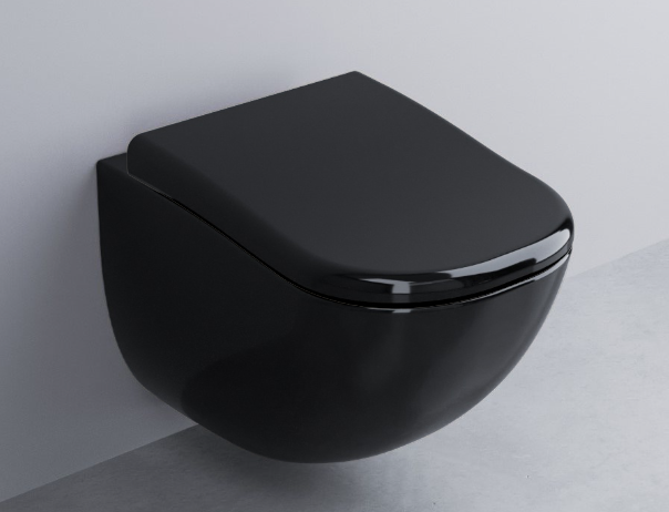 Cielo Fluid Wc Sospeso Senza Sedile Completo Di Fissaggi In in ceramica e lucido ambientato su piano bagno con accessori