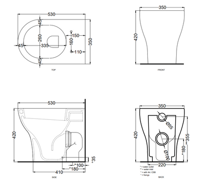 Cielo Enjoy Wc filo muro 53x35 a pavimento con scarico parete trasformabile a terra con curva tecnica bianco lucido