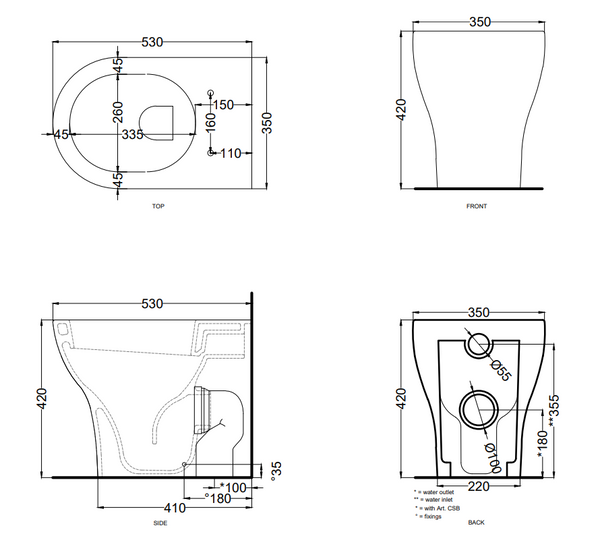 Cielo Enjoy Wc filo muro 53x35 a pavimento con scarico parete trasformabile a terra con curva tecnica bianco lucido