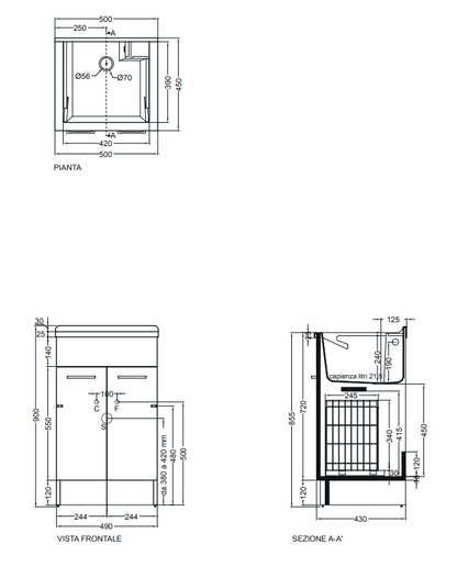 Colavene Jollywash mobile lavatoio 50x45 con cesto portabiancheria bianco lucido