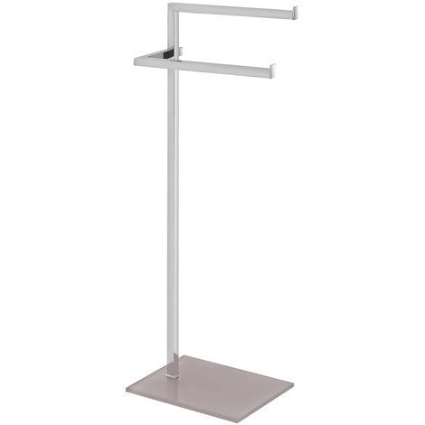 Piantana Portasciugamani doppia 28x20 cm Con Base In Vetro Temperato Tortora e Acciaio Cromato