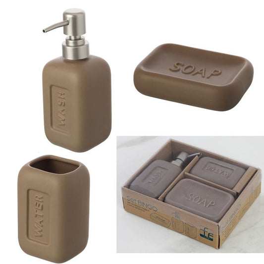 Set accessori bagno 3 pz in Ceramica tortora Bingo