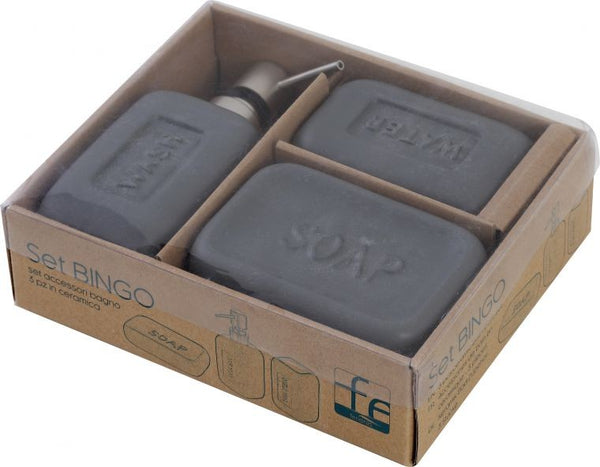 Set accessori bagno 3 pz in Ceramica grigio Bingo