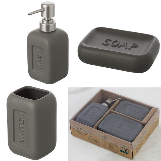 Set accessori bagno 3 pz in Ceramica grigio Bingo