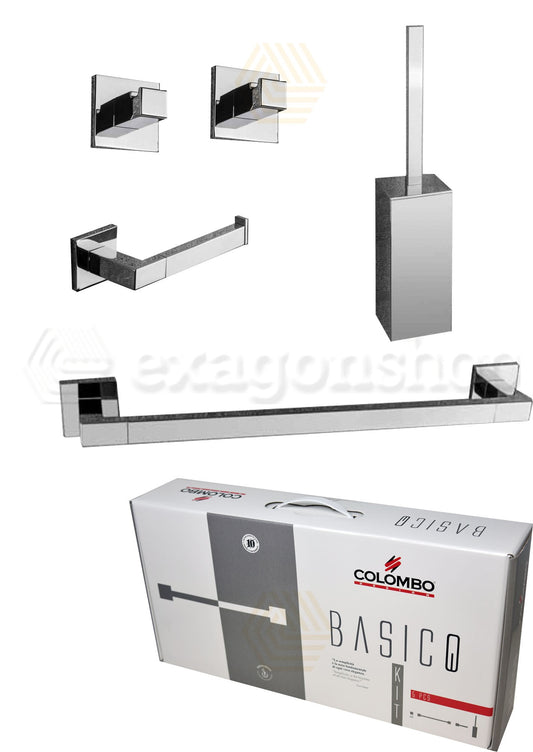 Arredo Bagno portasciugamani portarotolo appendino e portascopino cromo 5pz BasicQ Colombo Design