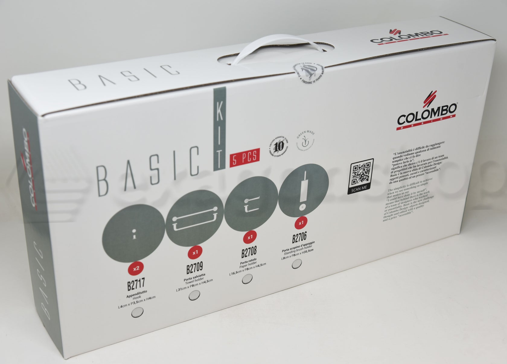Colombo Basic set accessori bagno portasciugamani 5pz Cromo montato a parete, vista del design e della finitura - Colombo...