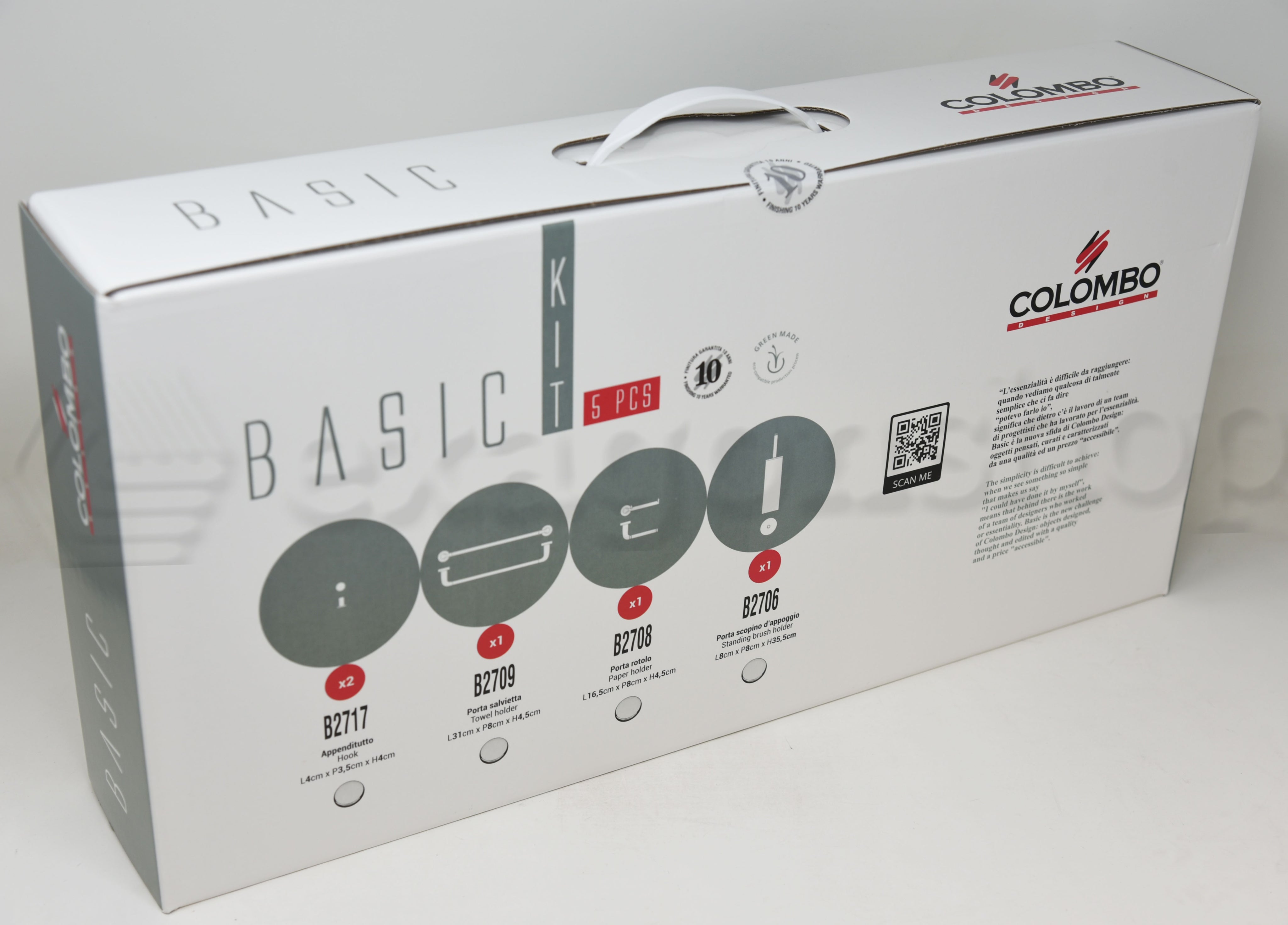 Colombo Basic set accessori bagno portasciugamani 5pz Cromo montato a parete, vista del design e della finitura - Colombo...