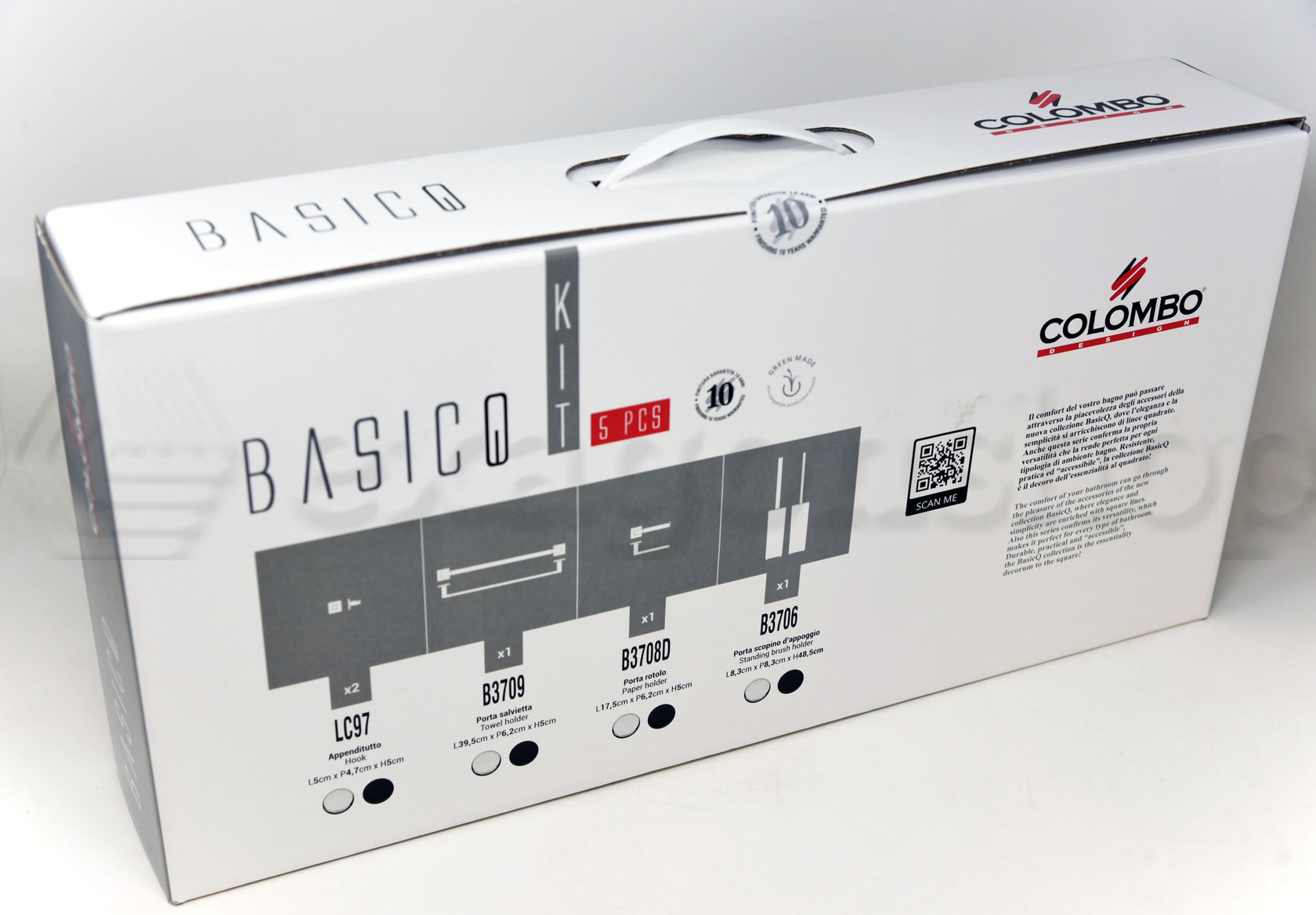 Colombo BasicQ set Accessori bagno portasciugamani 5pz Nero, retro con sistema di fissaggio a parete - Colombo Design