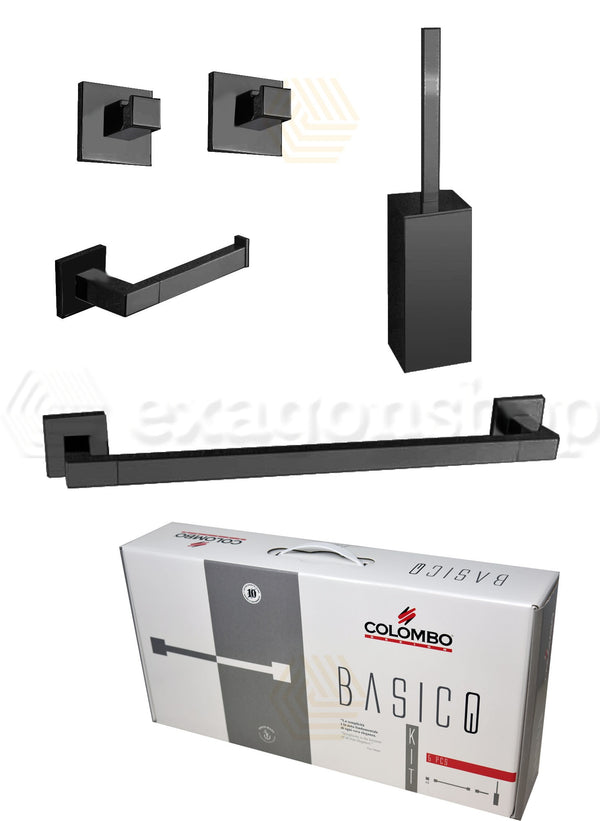 Colombo Design BasicQ Kit Accessori bagno portasciugamani portarotolo appendino portascopino 5pz Nero Opaco
