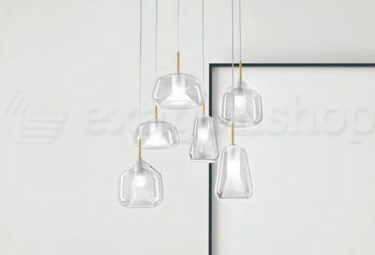 Miloox X-Ray Lampadario sospeso 6 Luci con vetro Trasparente e rosone oro spazzolato