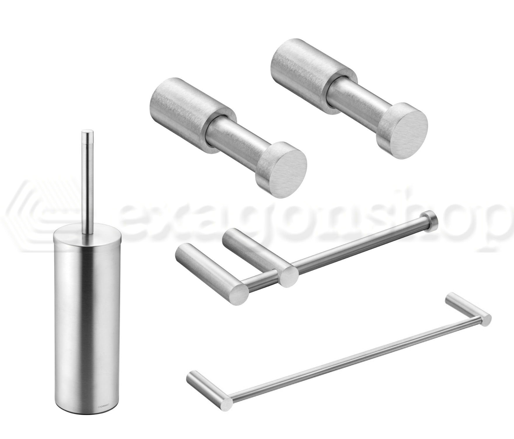 Cosmic Logic Set Accessori bagno scopino a terra Inox, dettaglio ravvicinato del materiale e dell'aggancio - Industrias...