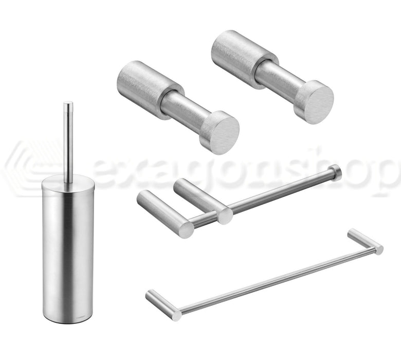 Cosmic Logic Set Accessori bagno scopino a terra Inox, dettaglio ravvicinato del materiale e dell'aggancio - Industrias...