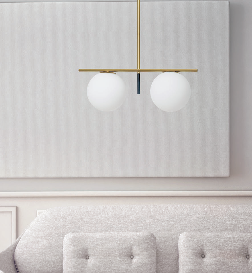 Miloox Jugen Lampada A Sospensione 2 Luci 20 Cm in vetro in spazzolato accesa in ambiente, design e diffusione della luce