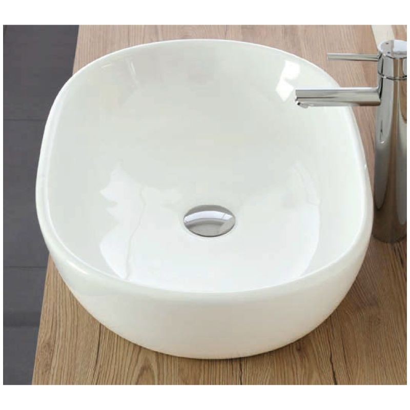 Mobile Bagno 120x50 rovere con mensola lavabo in ceramica e, vista dall'alto del piano con lavabo - Exagonshop