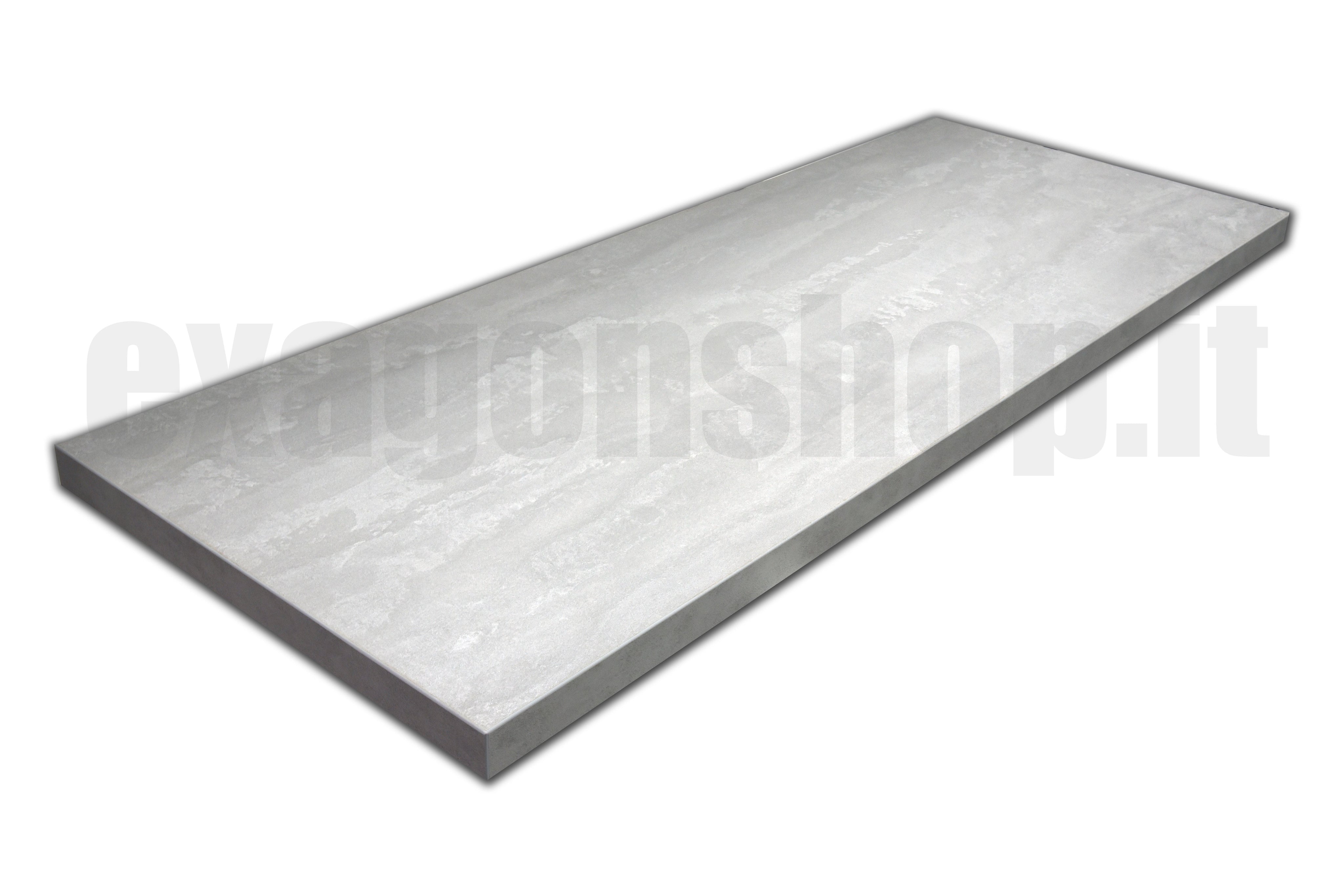 Mensola 120x46 per lavabo appoggio grigio senza foro senza ambientato in bagno moderno con specchio e accessori - Exagonshop