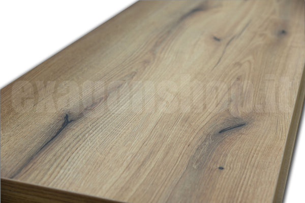 Mensola per lavabo d'appoggio 120x46 senza foro senza staffe effetto legno Rovere naturale