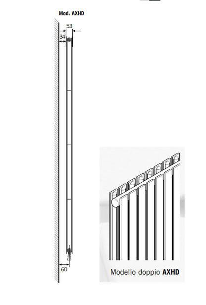 Radiatore 220x110 ad acqua doppio verticale 25 elementi in acciaio Ral730 seconda scelta Champagne Runtal AX