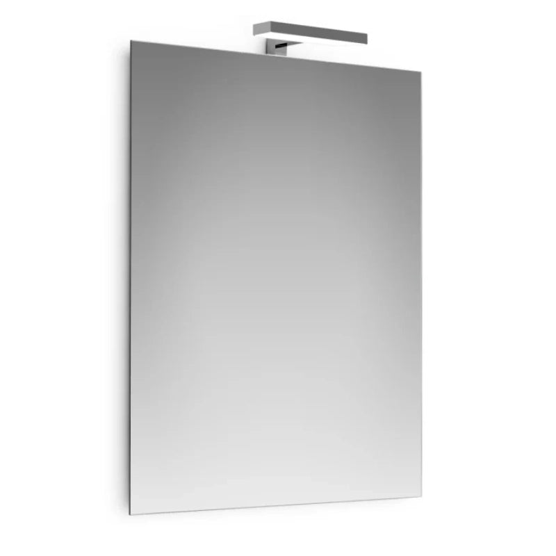 Specchio Bagno 50x70 con Lampada e telaio eko in lamiera spenta, dettaglio del corpo lampada e dei materiali - Exagonshop