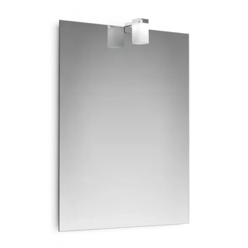 Specchio bagno 45x65 con Lampada a bicchiere e telaio eko spenta, dettaglio del corpo lampada e dei materiali - Exagonshop