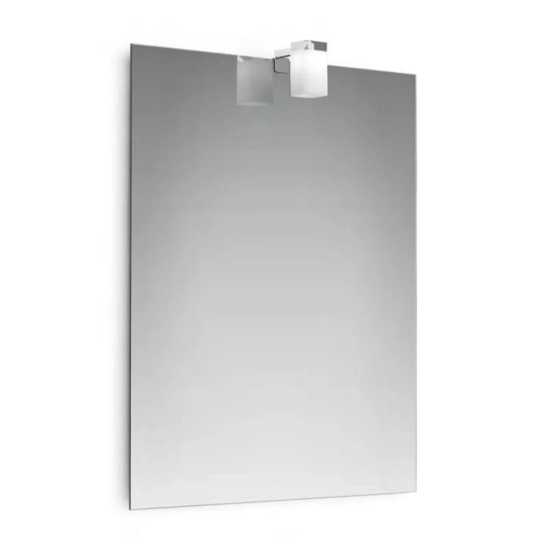 Specchio bagno 45x65 con Lampada a bicchiere e telaio eko spenta, dettaglio del corpo lampada e dei materiali - Exagonshop