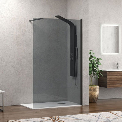 New Line Fw Parete Doccia 80 cm H 200 In Vetro Temperato 8 mm Fume profilo Nero