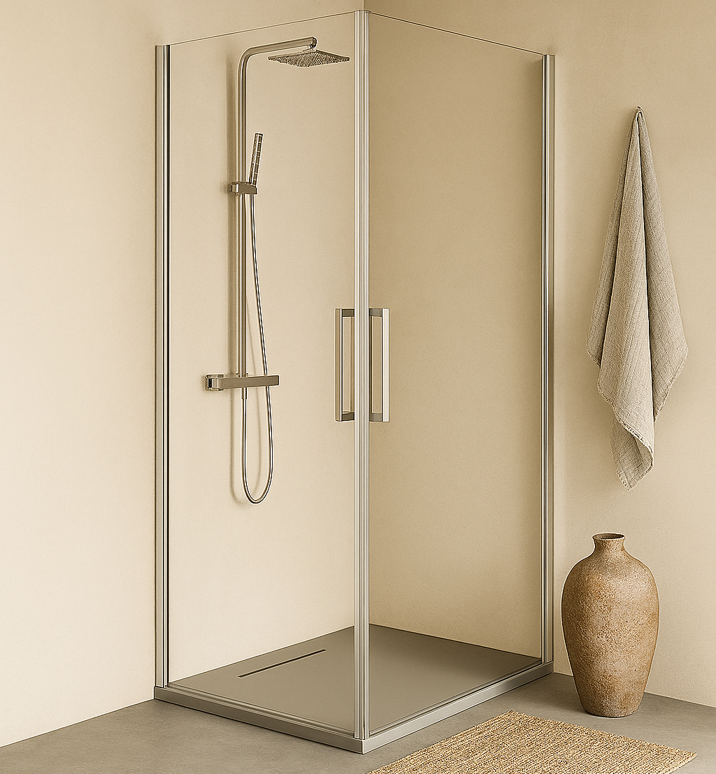 Box doccia 90x100 doppio battente vetro temperato 6 mm 195 Cromo Lucido in naturale installato in bagno moderno con ante...