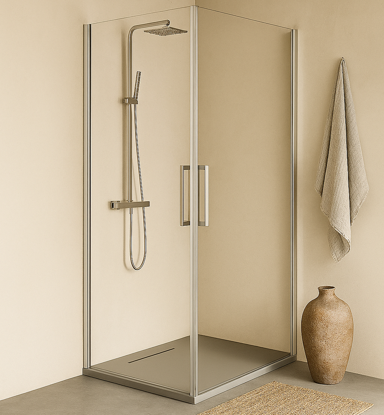 Box doccia 90x100 doppio battente vetro temperato 6 mm 195 Cromo Lucido in naturale installato in bagno moderno con ante...