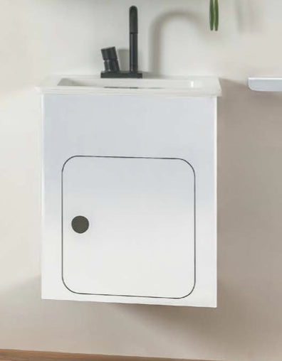 Mobile bagno bianco opaco 60x50 in alluminio H 62 con specchio tondo 60 cm Alluminium