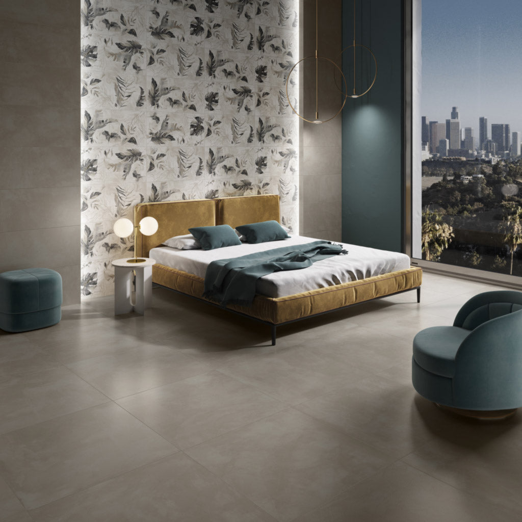 La fenice Touch pavimento rivestimento 90x90 rettificato in in ambientazione completa, vista d'insieme della stanza - La...