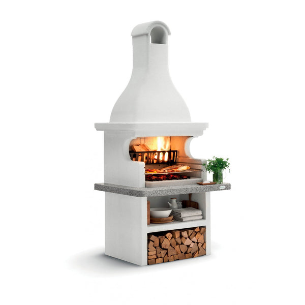 Palazzetti Andros 3 barbecue a legna o carbonella grezzo con griglia in acciaio e piano in Marmotech effetto granito grigio