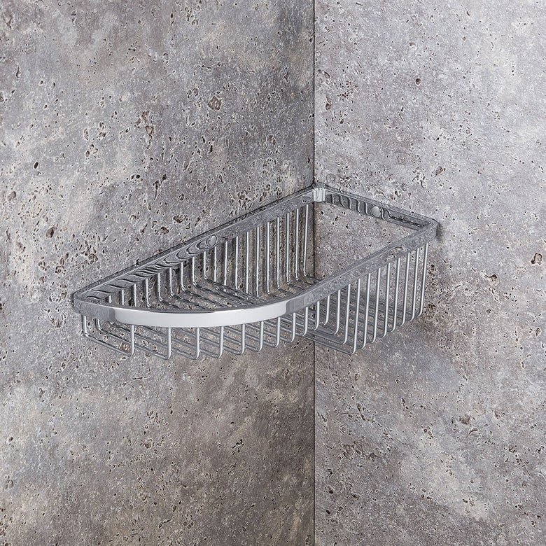 Colombo griglia angolare vasca doccia singola in ottone in cromato installato in bagno moderno con ante in vetro...