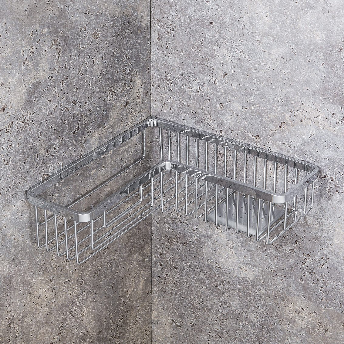 Colombo griglia angolare vasca doccia con Ripiano Inox Cromo in ottone e lucido installato in bagno moderno con ante in...
