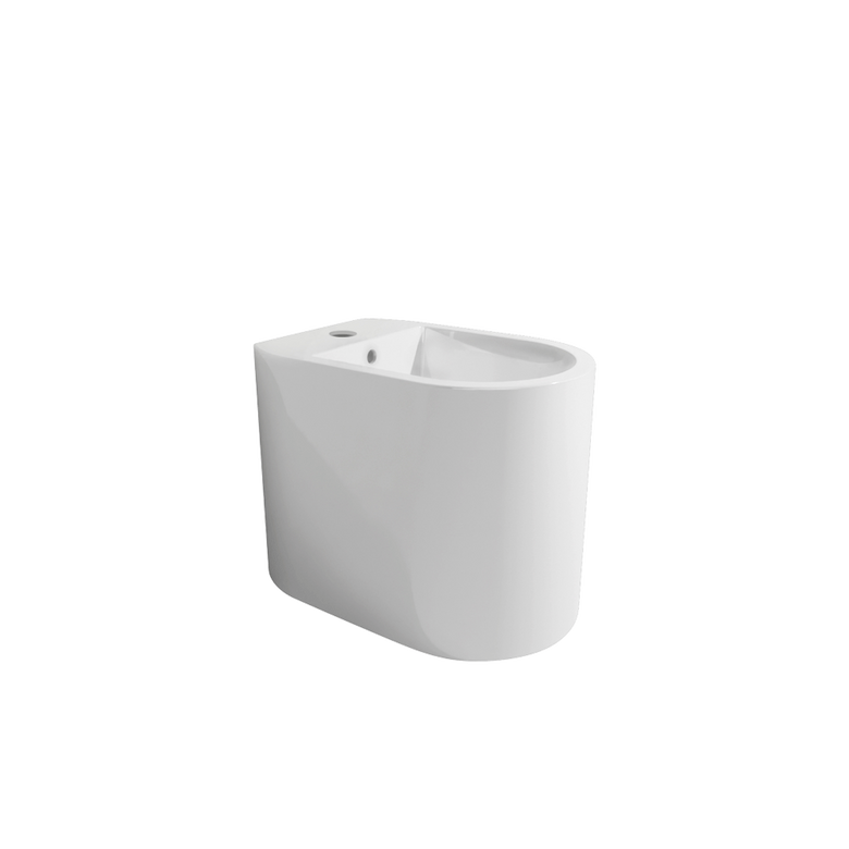 Ceramica Flaminia ASTRA Bidet filo muro a pavimento 00 Bianco ambientato su piano bagno con accessori