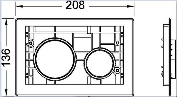 Tece teceloop pulsantiera wc 2 pulsanti antibatterico bianco, vista laterale del profilo e della forma - Tece Italia