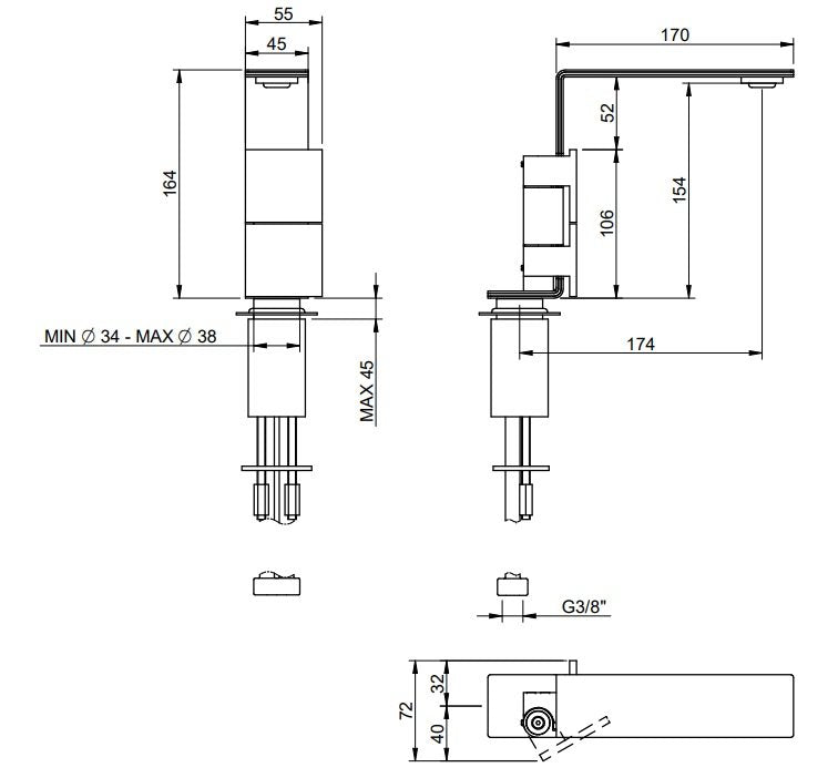 Treemme 5mm miscelatore lavabo slim 154mm monocomando inox Acciaio ambientato su piano bagno con accessori - Rubinetterie...