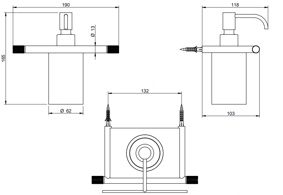 Treemme 22mm IT8341ISZZZZ dispenser portasapone liquido a, dettaglio ravvicinato del materiale e dell'aggancio...