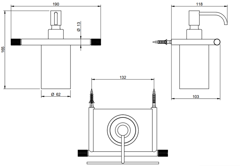 Treemme 22mm IT8341ISZZZZ dispenser portasapone liquido a, dettaglio ravvicinato del materiale e dell'aggancio...