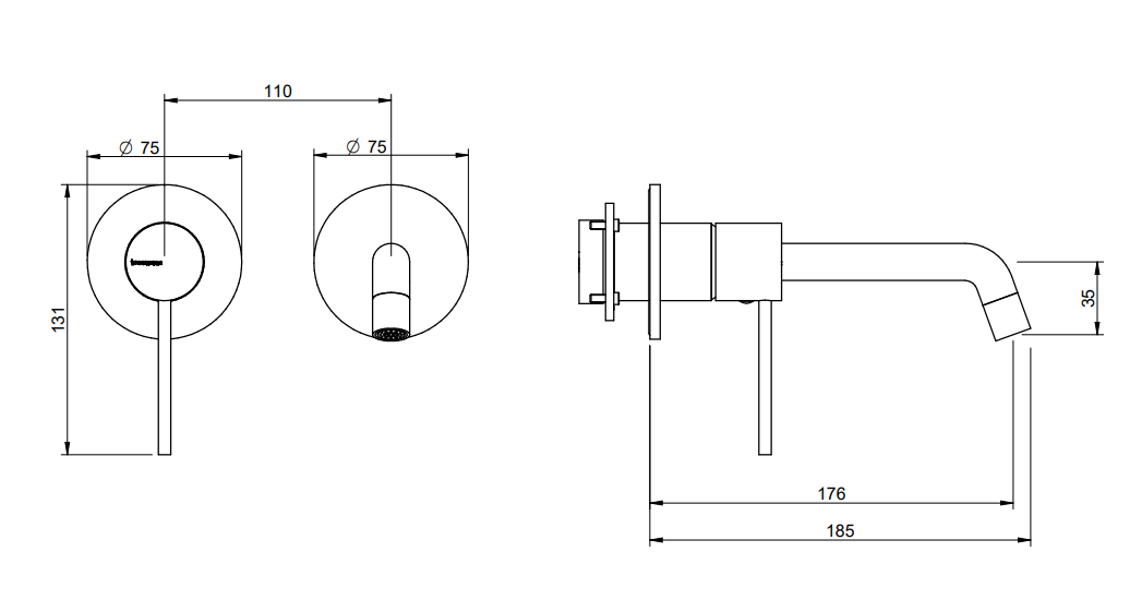 Treemme Up+ miscelatore lavabo 176 mm senza parte incasso Cromo Lucido, vista frontale su sfondo bianco - Rubinetterie...