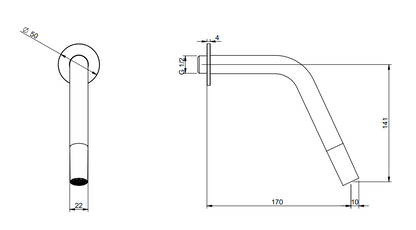 Treemme 22mm bocca lavabo a muro 17 cm senza parte incasso inox satinato