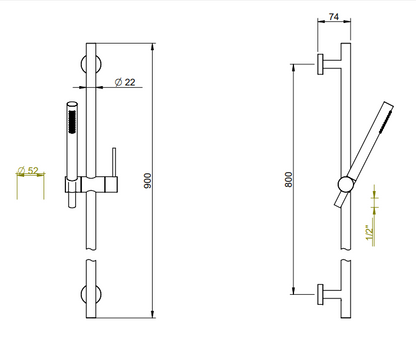 Treemme RWIT1347IS04 asta doccia 90 cm con doccetta saliscendi e flessibile senza presa acqua inox satinato