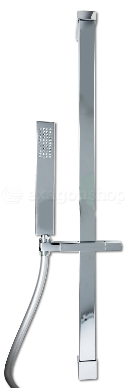Asta doccia con saliscendi doccetta quadra in ottone e flessibile in pvc cromo