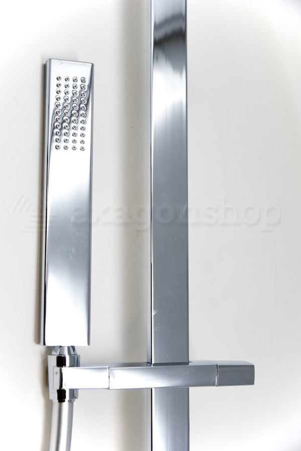 Asta doccia con saliscendi doccetta quadra in ottone e flessibile in pvc cromo