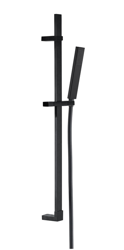 Asta doccia con saliscendi doccetta quadra in ottone e flessibile in pvc nero opaco