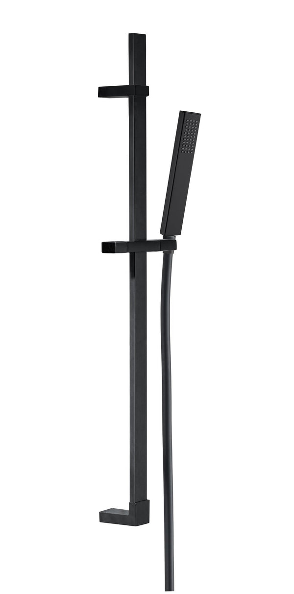 Asta doccia con saliscendi doccetta quadra in ottone e flessibile in pvc nero opaco