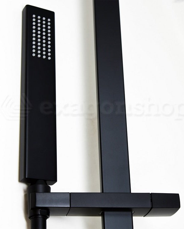 Asta doccia quadra con saliscendi in ottone nero opaco, vista laterale del profilo - Exagonshop