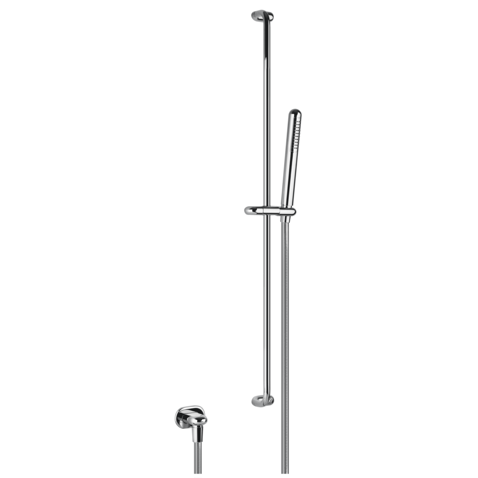 Gessi Goccia Asta saliscendi con presa acqua e doccetta Cromo Lucido, dettaglio ravvicinato della finitura e del marchio