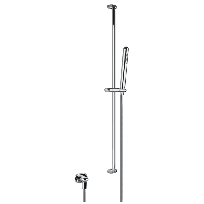 Gessi Goccia Asta saliscendi con presa acqua e doccetta Cromo Lucido, dettaglio ravvicinato della finitura e del marchio